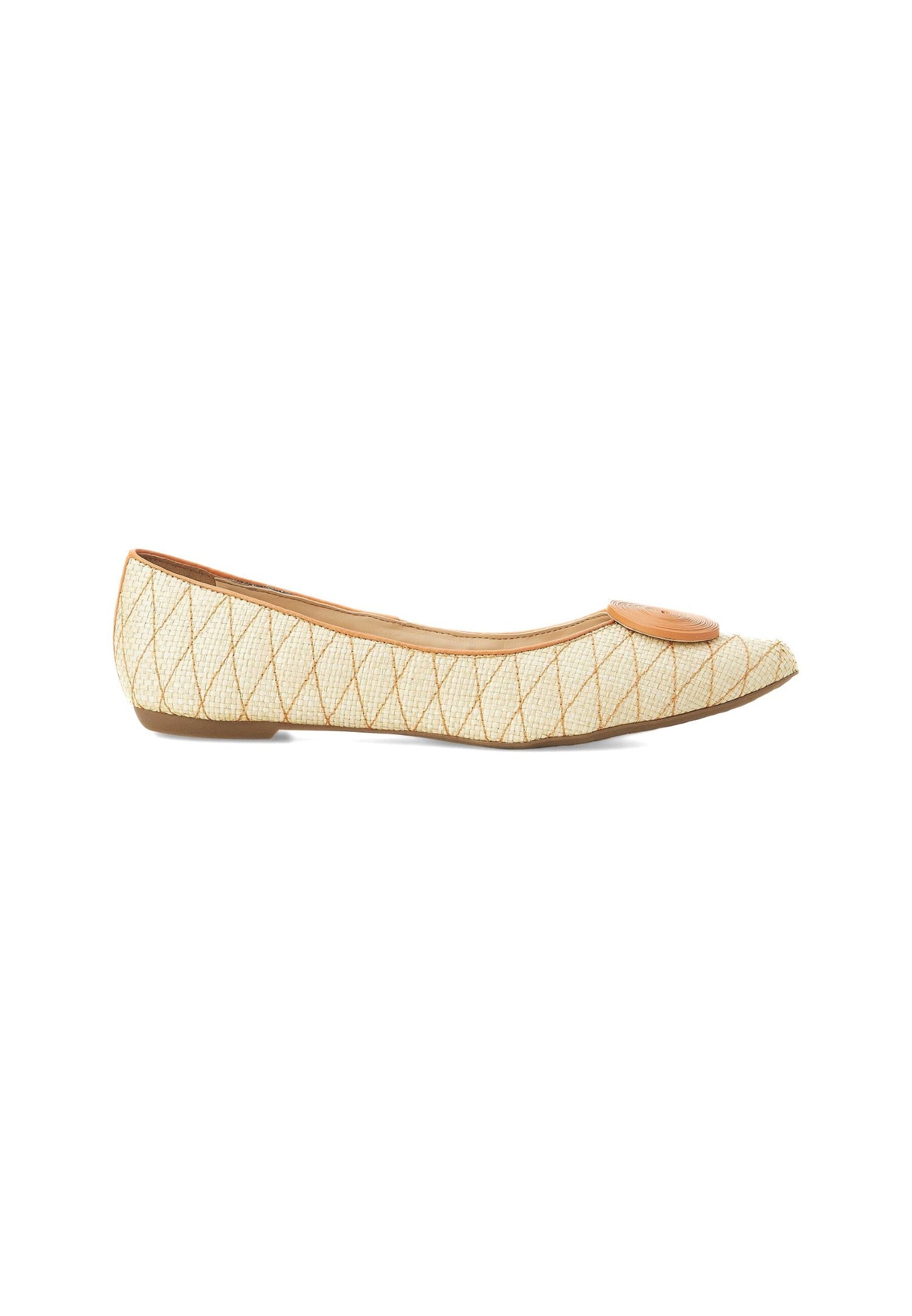 Beige Raffia Ballerina Flats with Textured Detail – Women’s Summer Shoes