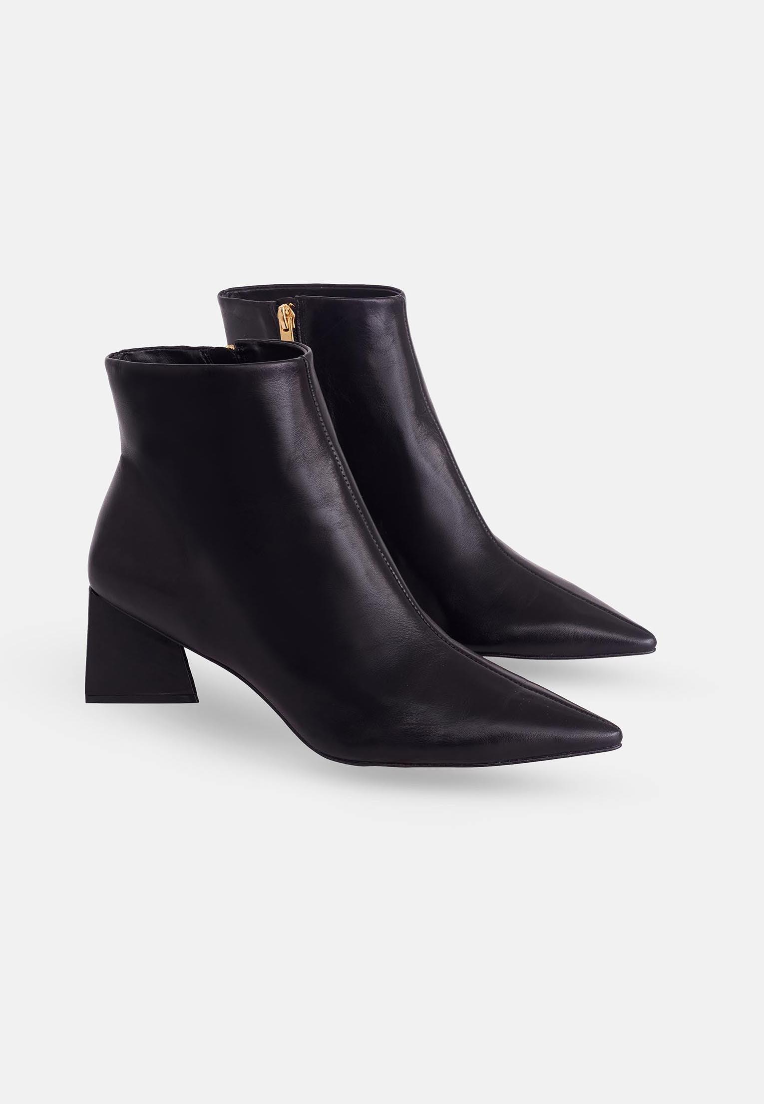 Black Sheepskin Leather Ankle Boots Mabea – Women’s Pointed-Toe Block Heel