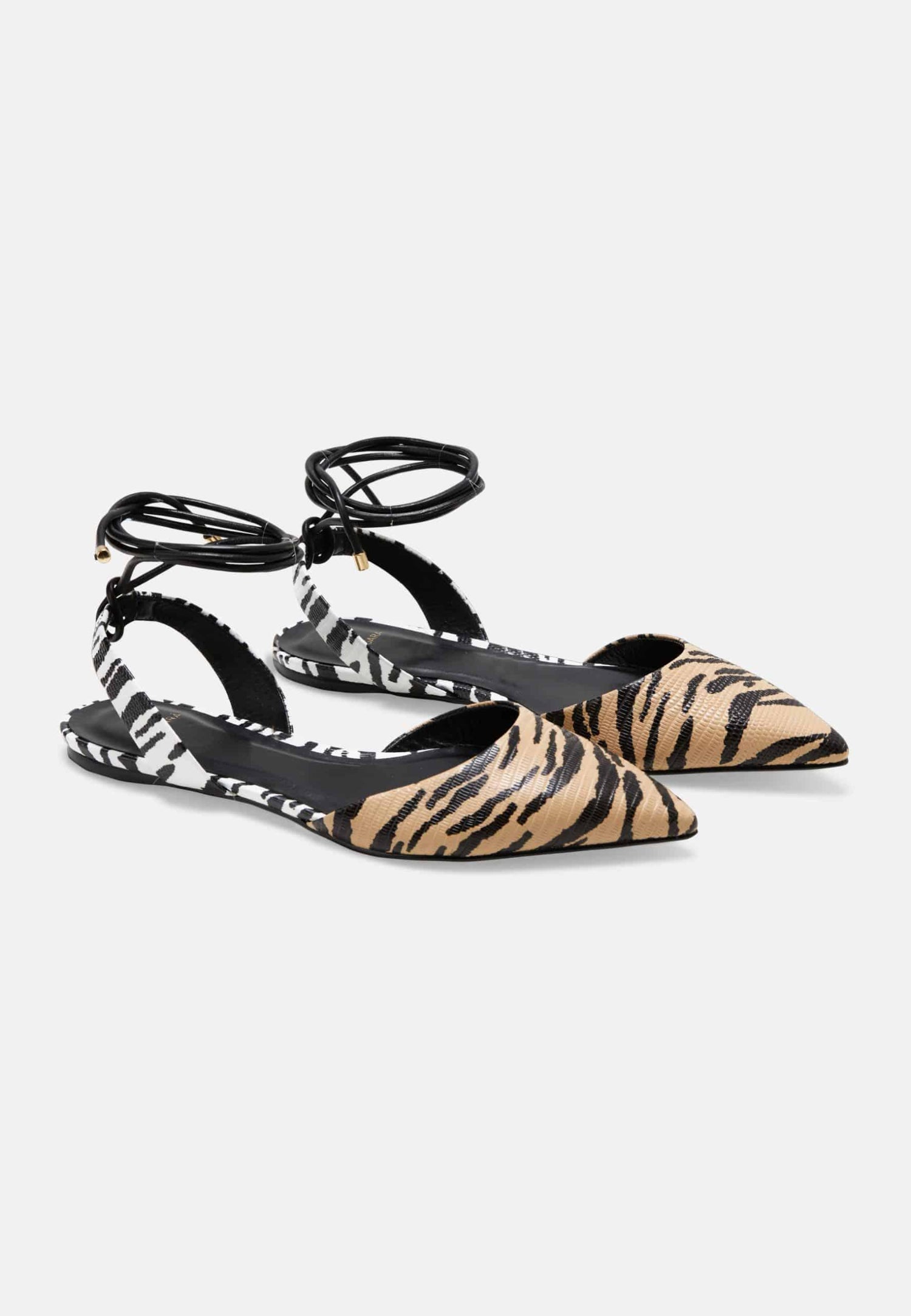 Animal Print Calf Leather Flat Sandals Palmito – Women’s Pointed Toe with Ankle Strap